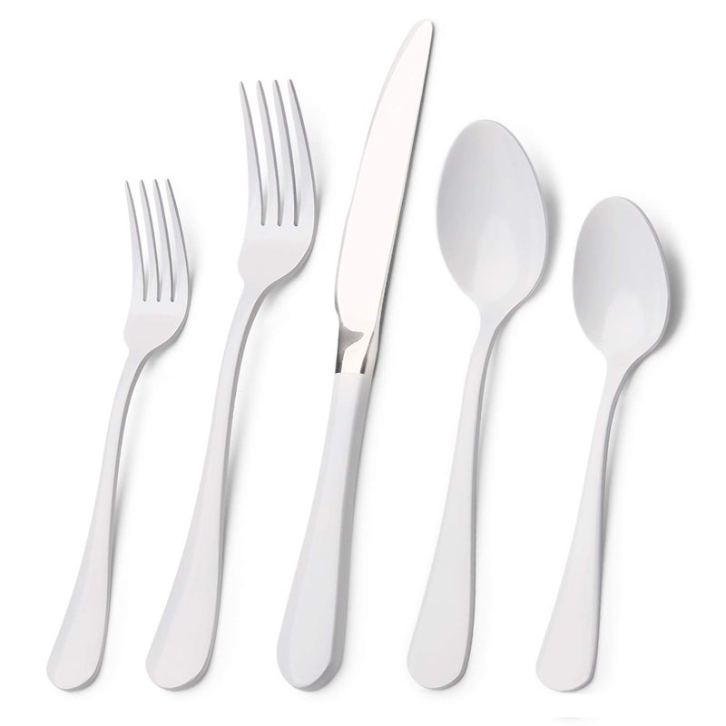 Bysta White Silverware Set, Bysta 20-Piece Stainless Steel Flatware Set, Kitchen Utensil Set Service for 4, Tableware Cutlery Set for Home and Restaurant, Knives mirror polish, Dishwasher Safe - Image 1